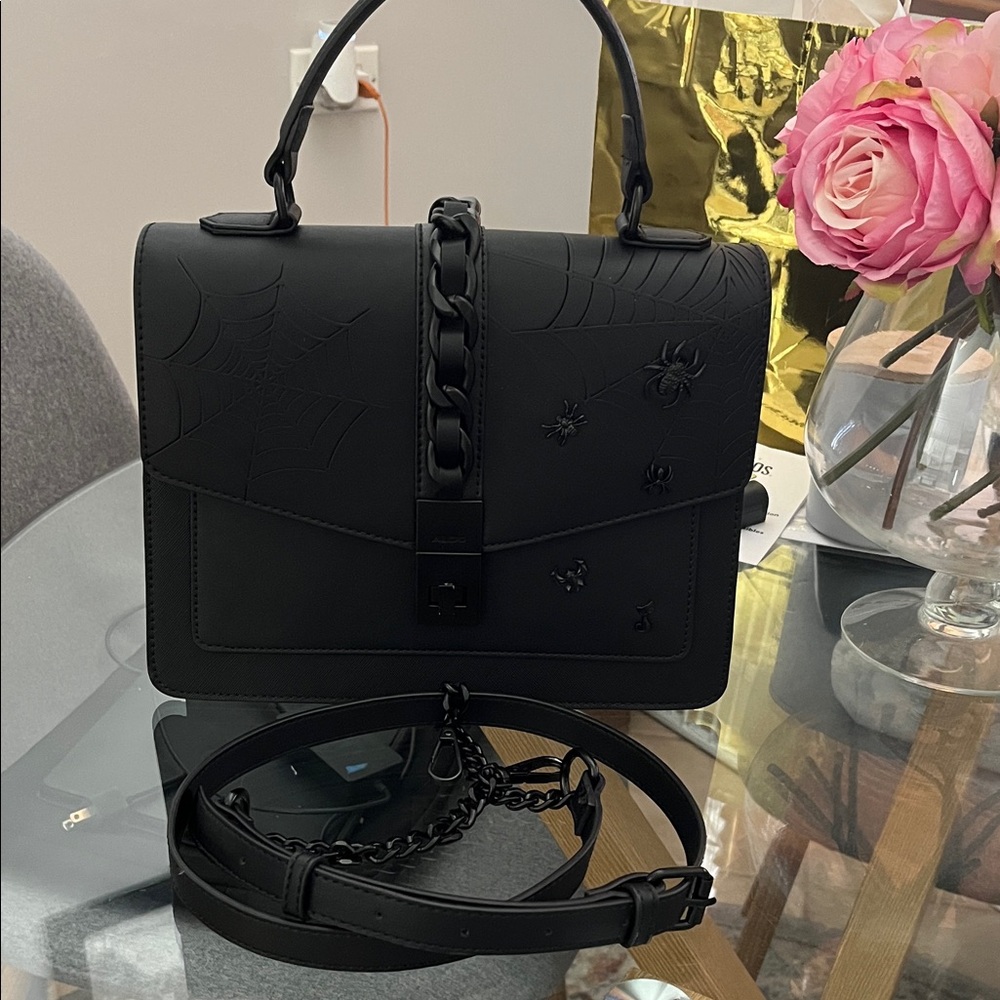 Aldo Black Crossbody Spider Bag with Chain Detail Just in time for spooky season